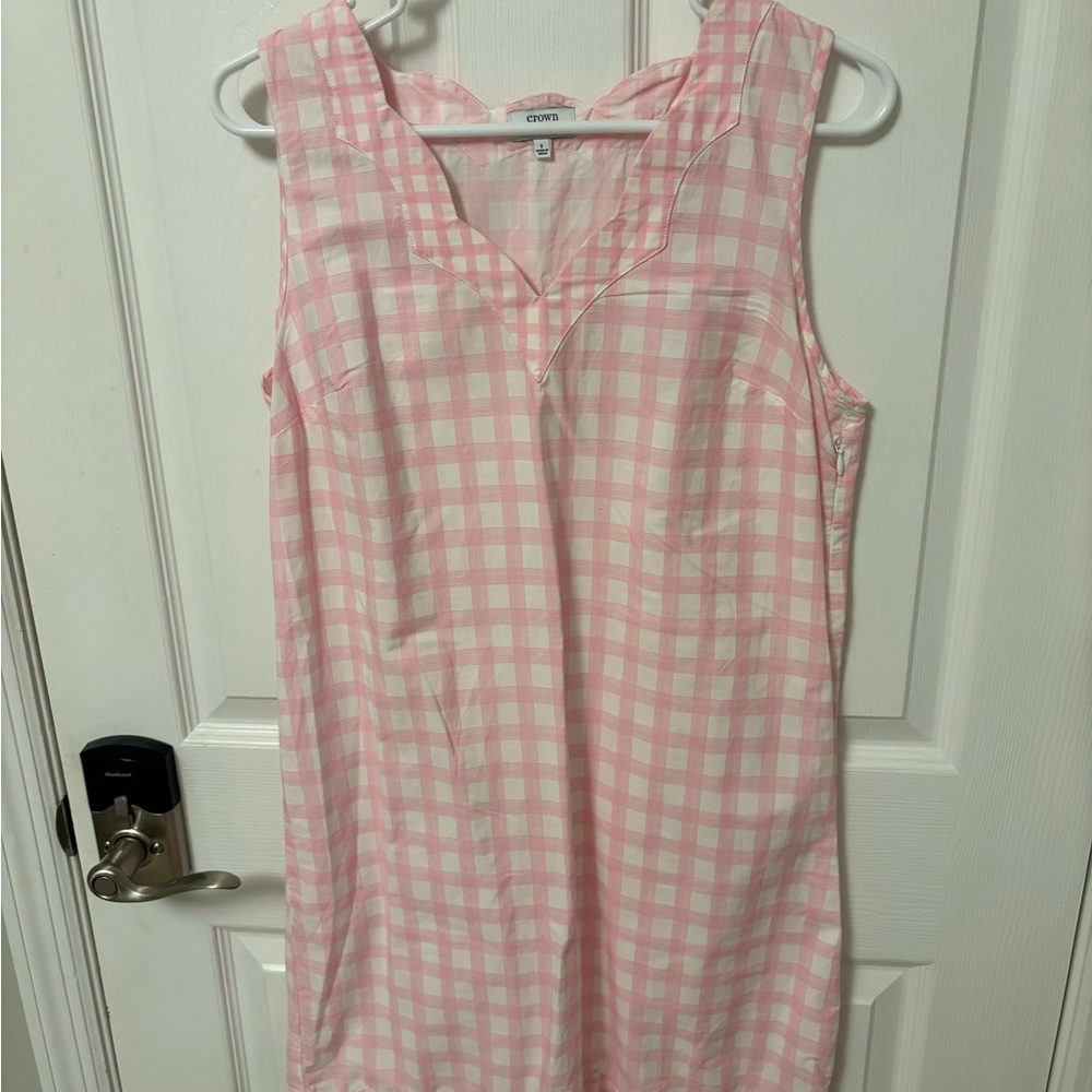 Crown and Ivy Pink & White Gingham Sundress Size 8 Scallop Ruffle Easter